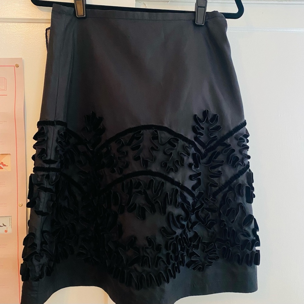 VINTAGE ANTHRO black A-line velvet ribbon skirt